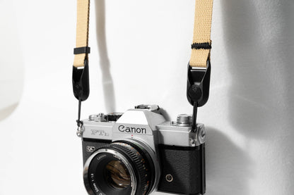 Slim Khaki Cotton Camera Strap, Adjustable 32-54" + Black Peak Design Anchors