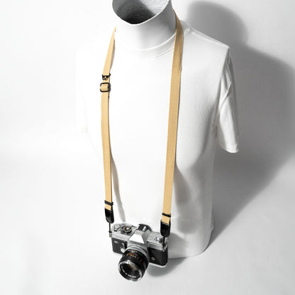 Slim Khaki Cotton Camera Strap, Adjustable 32-54" + Black Peak Design Anchors