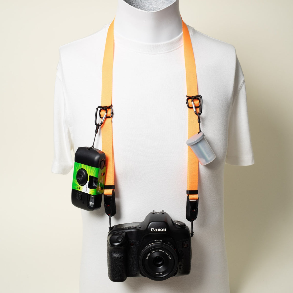 Orange Nylon Camera Strap, Dual Adjustable 26-50" or Wrist + Peak Design Anchors