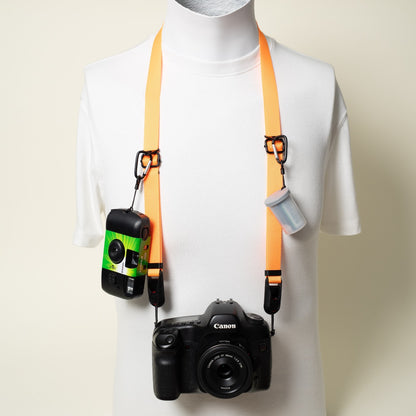 Orange Nylon Camera Strap, Dual Adjustable 26-50" or Wrist + Peak Design Anchors