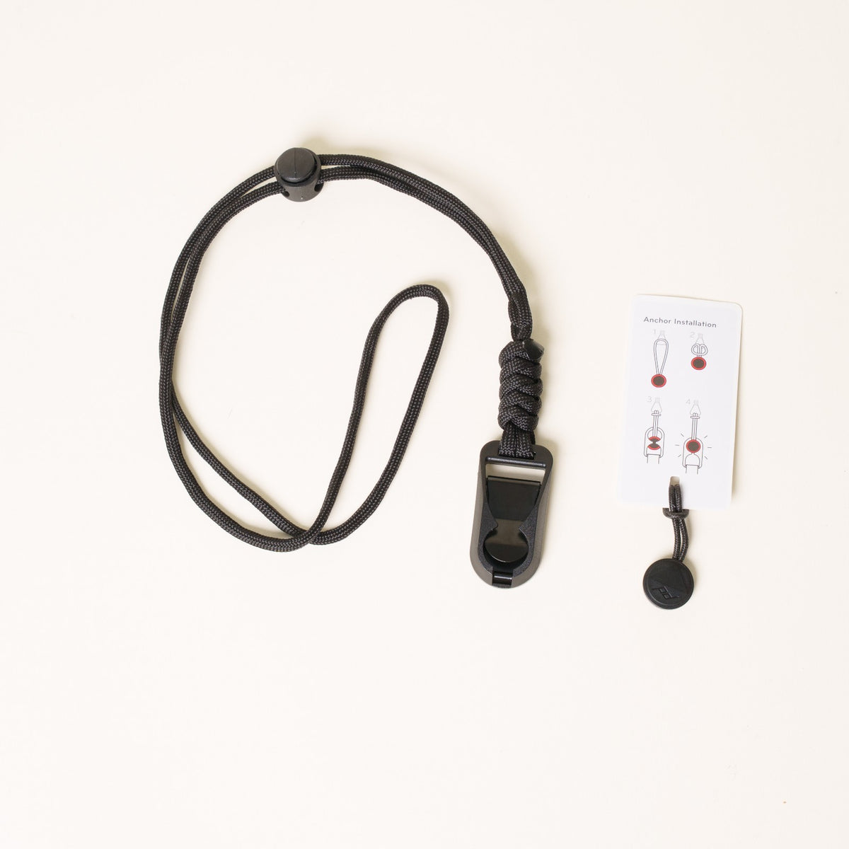 Black Braided Paracord Camera Wrist Strap 20" + Peak Design Anchor