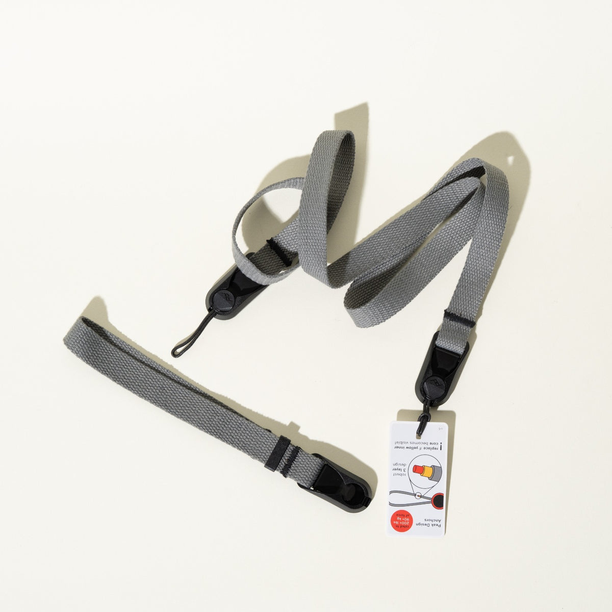 Grey Cotton Camera Strap Combo, 40" Neck + 18" Wrist + Peak Design Anchors