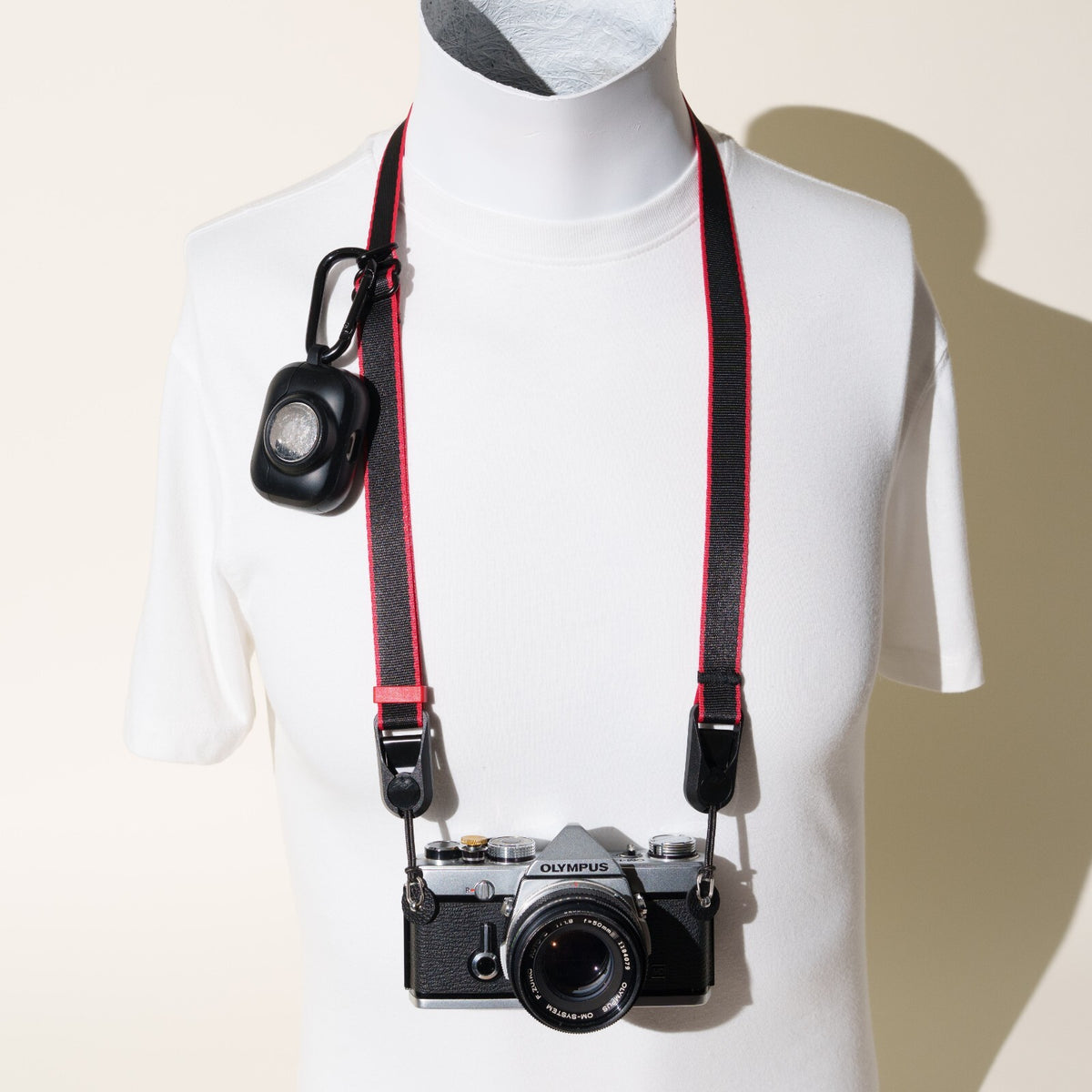 Black & Red Stripe Camera Strap Combo, Neck 22-40" + Wrist Strap
