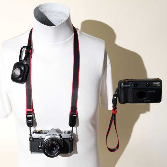 Black & Red Stripe Camera Strap Combo, Neck 22-40" + Wrist Strap