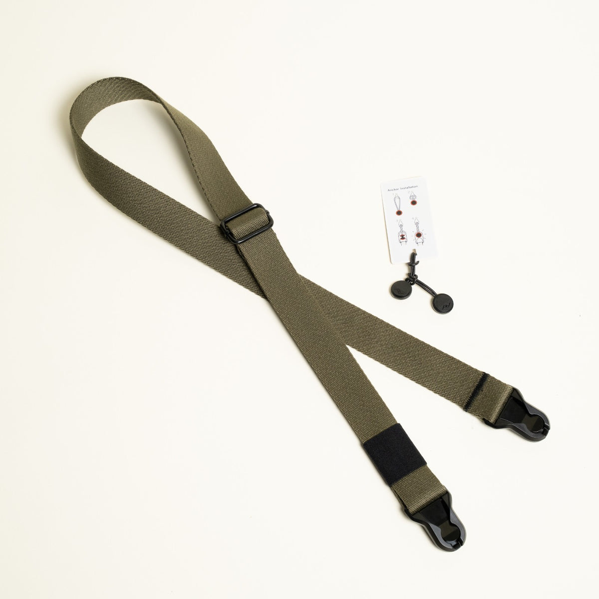 Olive Green Heavy Duty Cotton Camera Strap 1.25", Adjustable 30-50" + Peak Design Anchors