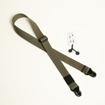 Olive Green Heavy Duty Cotton Camera Strap 1.25", Adjustable 30-50" + Peak Design Anchors
