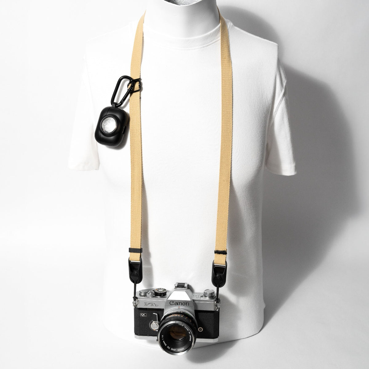 Slim Khaki Cotton Camera Strap, Adjustable 32-54" + Black Peak Design Anchors