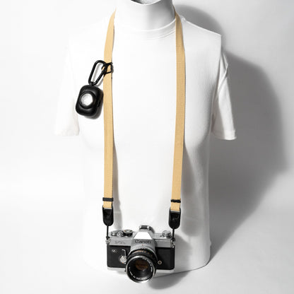 Slim Khaki Cotton Camera Strap, Adjustable 32-54" + Black Peak Design Anchors
