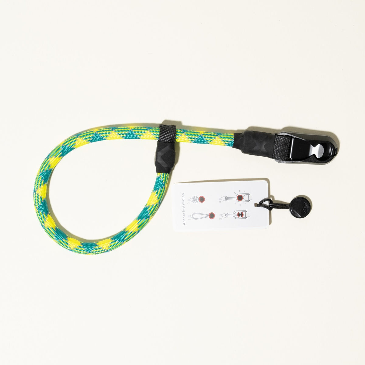 Green & Yellow Rope Camera Wrist Strap, 9.5mm + Black Peak Design Anchor