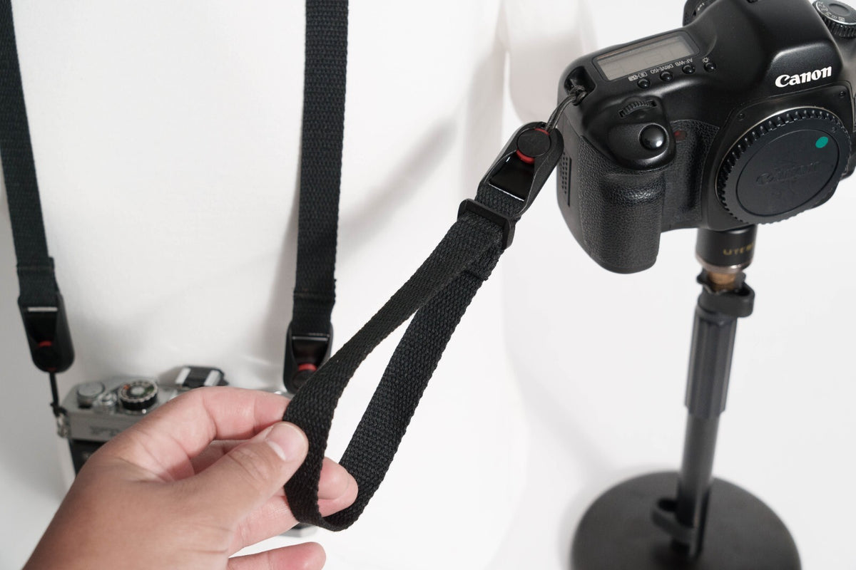 Black Cotton Canvas Camera Strap Combo, 42" Neck + Wrist Strap