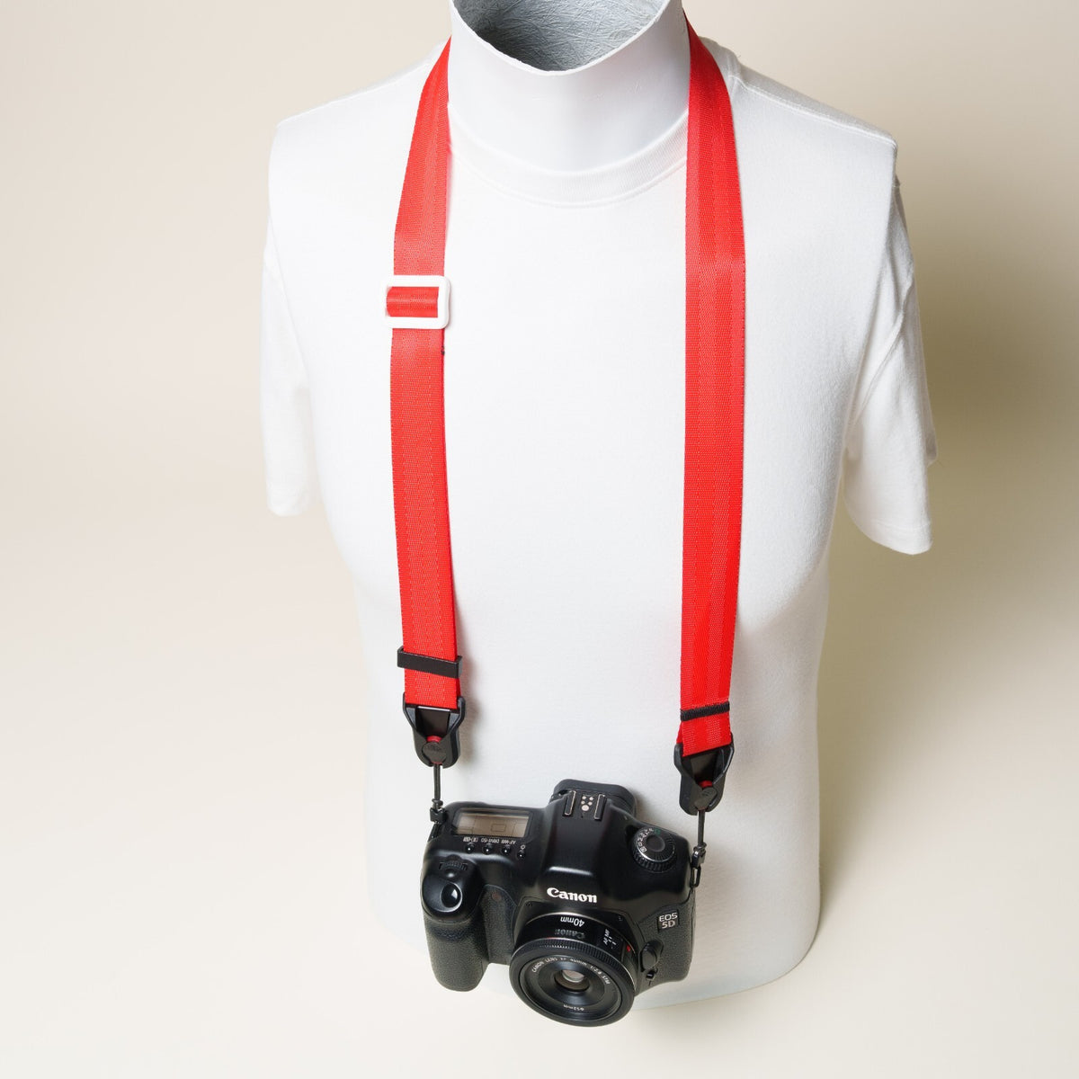 Red Nylon Camera Strap 1.25", Adjustable 32-56", D-Ring + Peak Design Anchors