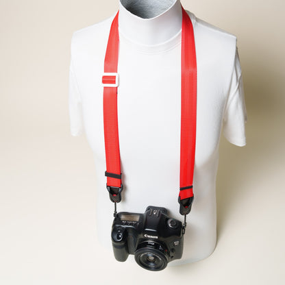 Red Nylon Camera Strap 1.25", Adjustable 32-56", D-Ring + Peak Design Anchors