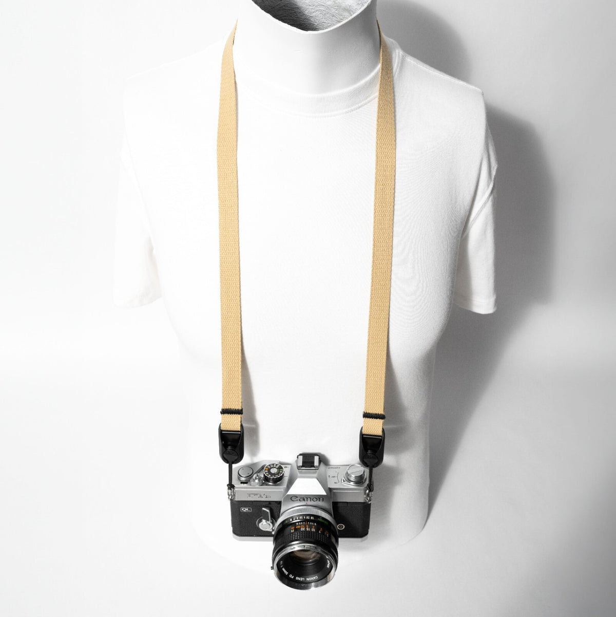 Khaki Cotton Canvas Camera Strap, 42" x 3/4" + Black Peak Design Anchors