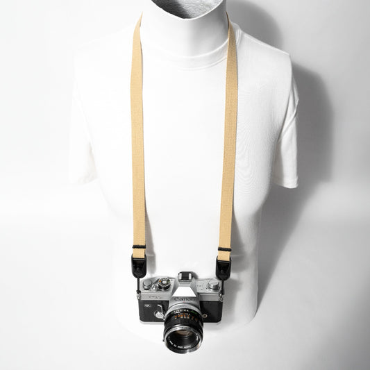 Khaki Cotton Canvas Camera Strap, 42" x 3/4" + Black Peak Design Anchors