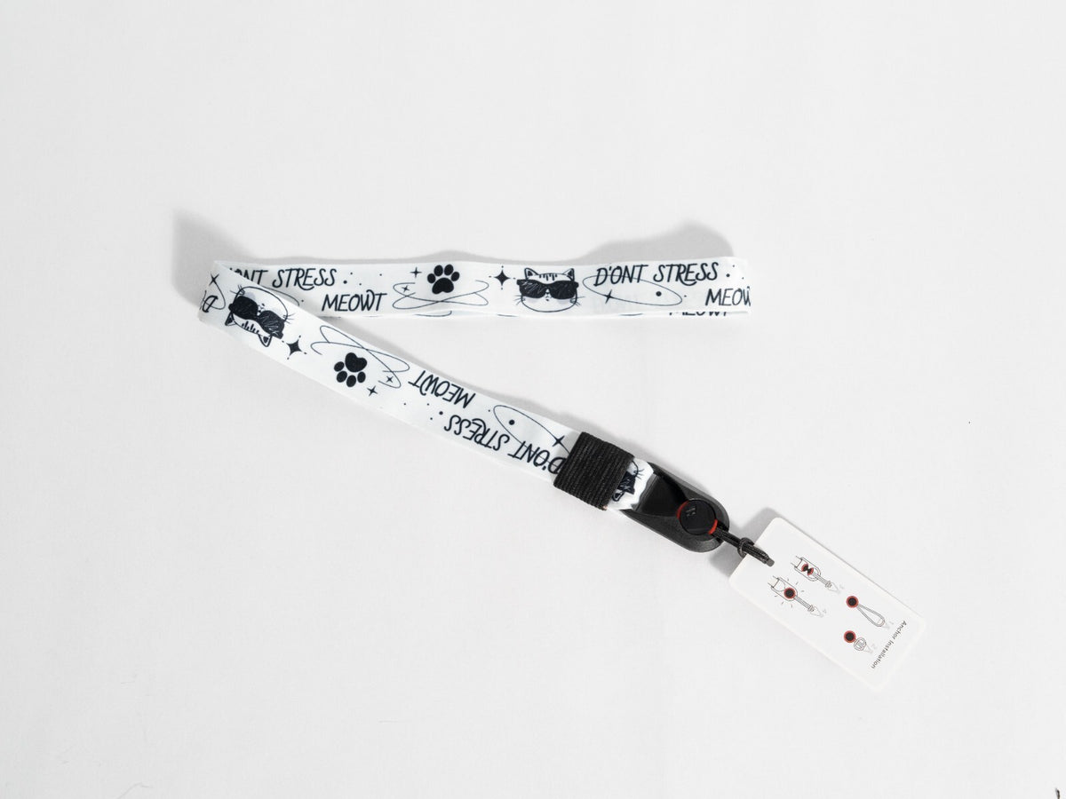"Don't Stress Meowt" Cat Camera Lanyard, 1" x 38" + Peak Design Anchor