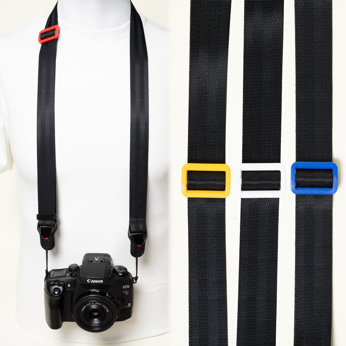 Black Nylon Camera Strap 1.25" with Color Tri-Glide + Peak Design Anchors