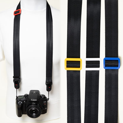 Black Nylon Camera Strap 1.25" with Color Tri-Glide + Peak Design Anchors