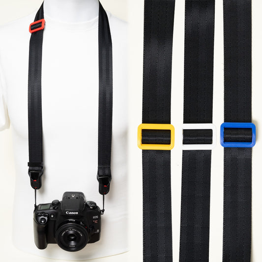 Black Nylon Camera Strap 1.25" with Color Tri-Glide + Peak Design Anchors