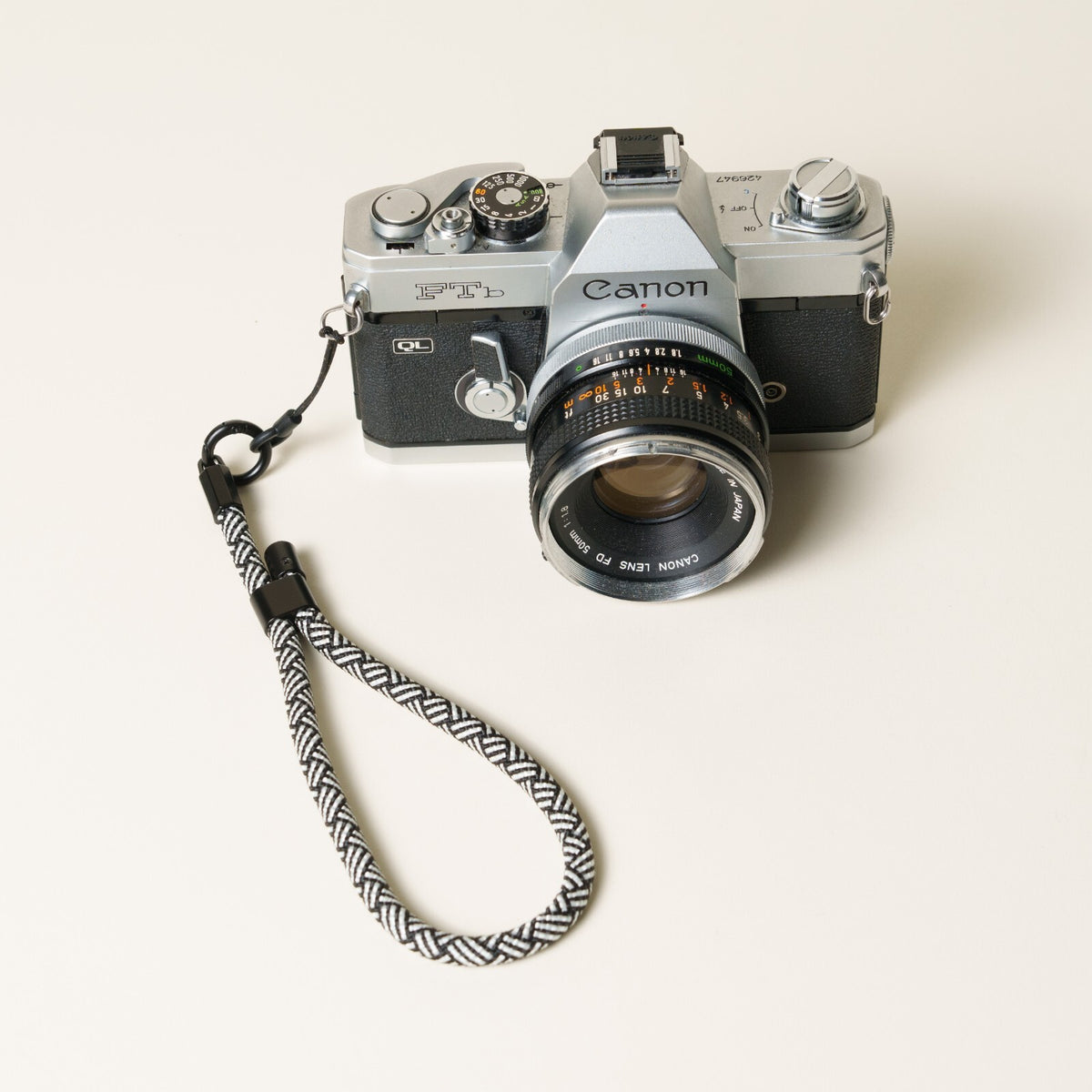 White & Black Y-Pattern Rope Camera Wrist Strap, Quick Release Claw Mount