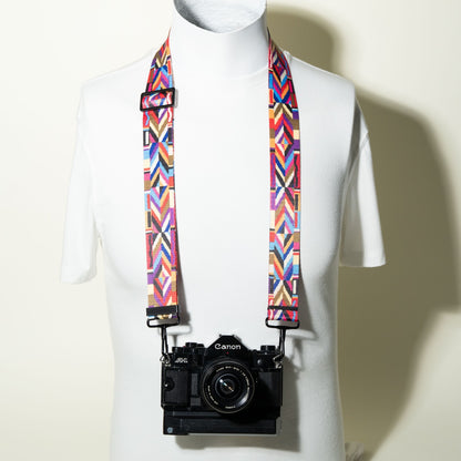 Bohemian Pattern Camera Strap 1.5", Red & Black, Quick Release or Clasp Mount