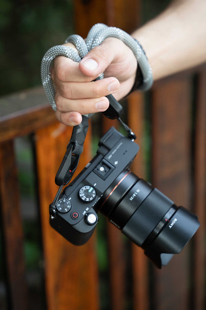 Grey Climbing Rope Camera Strap 42", Neck or Wrist + Peak Design Anchors