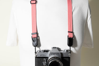 Small Pink Striped Camera Neck Strap, Adjustable 20-35" + Peak Design Anchors
