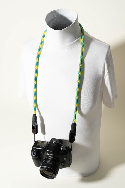 Green & Yellow Rope Camera Strap, 2-Point or Single-Point + Peak Design Anchors
