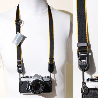 Black & Gold Stripe Camera Strap, Adjustable 22-40" + Peak Design Anchors