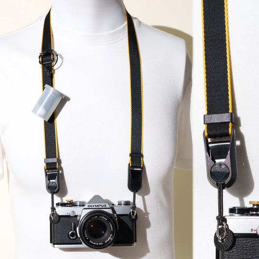 Black & Gold Stripe Camera Strap, Adjustable 22-40" + Peak Design Anchors