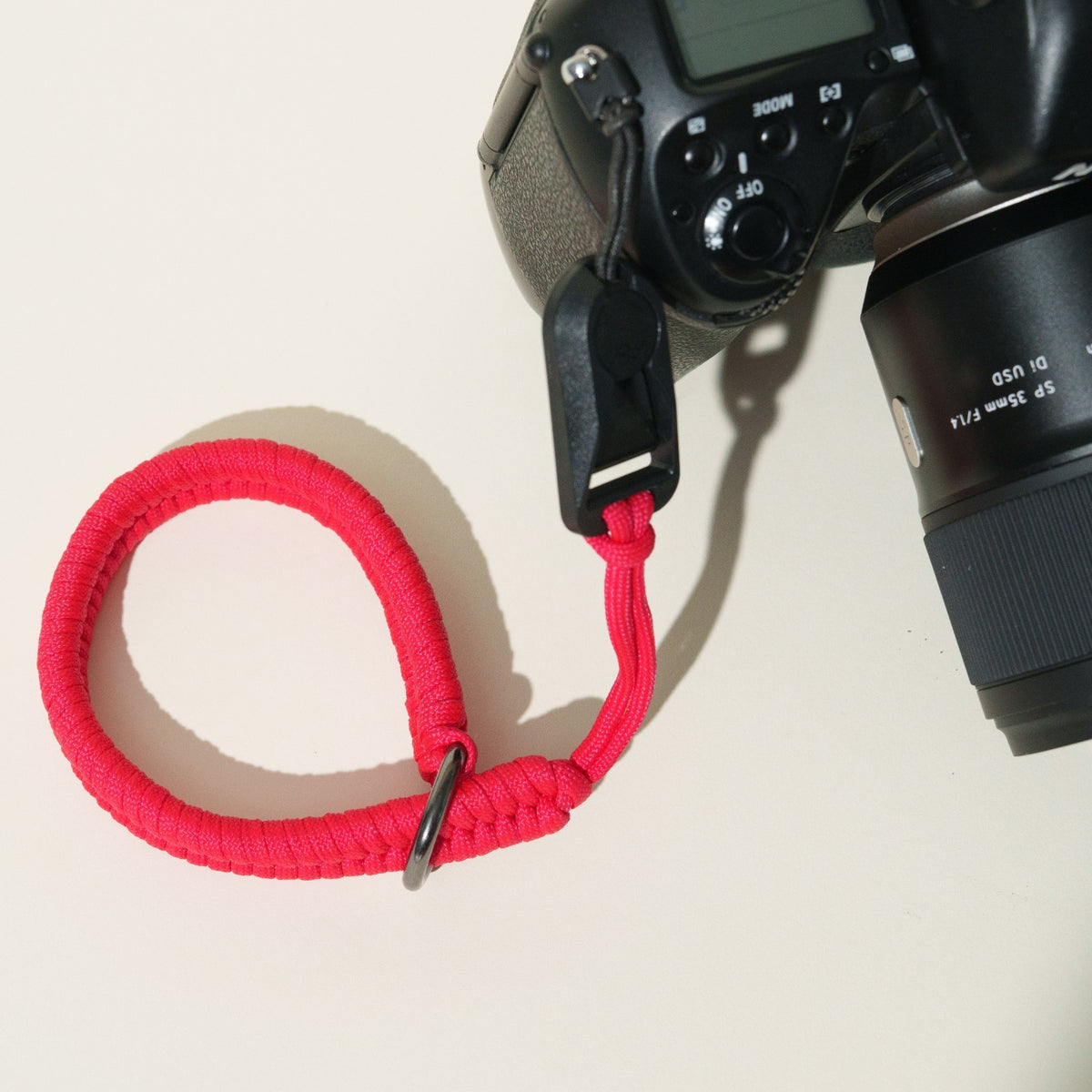 Red Braided Nylon Rope Camera Wrist Strap 14", Adjustable + Peak Design Anchor