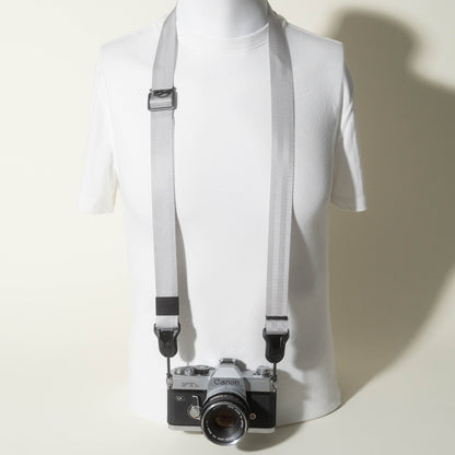 Silver Nylon Camera Strap 1.25", Adjustable 32-56", D-Ring + Peak Design Anchors