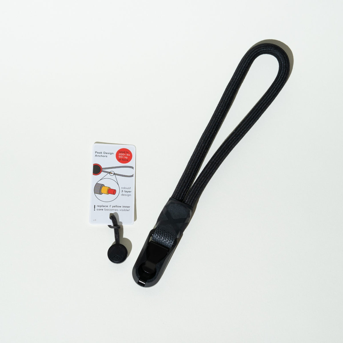 Black Climbing Rope Camera Wrist Strap 16", 10mm + Peak Design Anchor