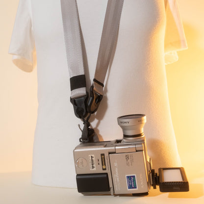 Silver Nylon Camera Strap 1.25", Adjustable 32-56", D-Ring + Peak Design Anchors