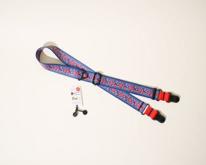 Flower Blue Bohemian Camera Strap 1.5", 26-50", Quick Release or Clasp Mount