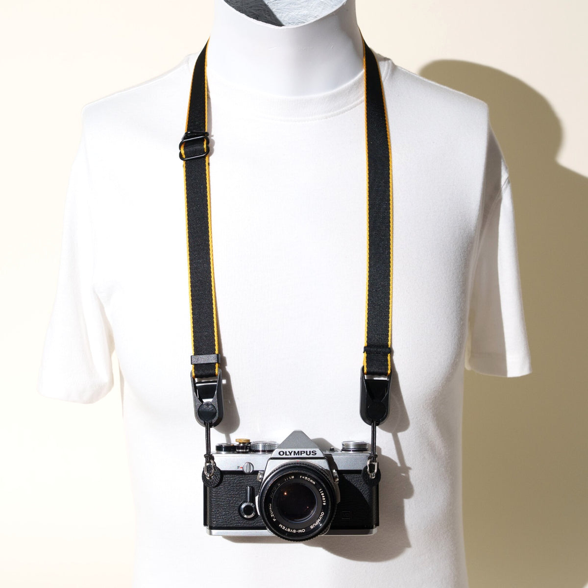 Black & Gold Stripe Camera Strap, Adjustable 22-40" + Peak Design Anchors