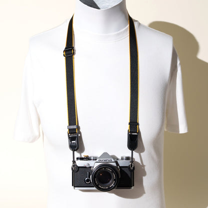Black & Gold Stripe Camera Strap, Adjustable 22-40" + Peak Design Anchors
