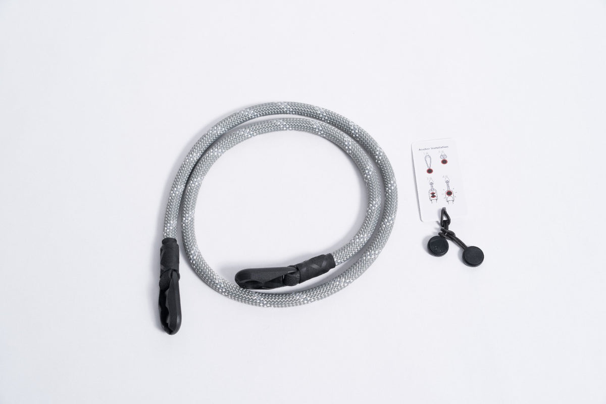 Grey Climbing Rope Camera Strap 42", Neck or Wrist + Peak Design Anchors