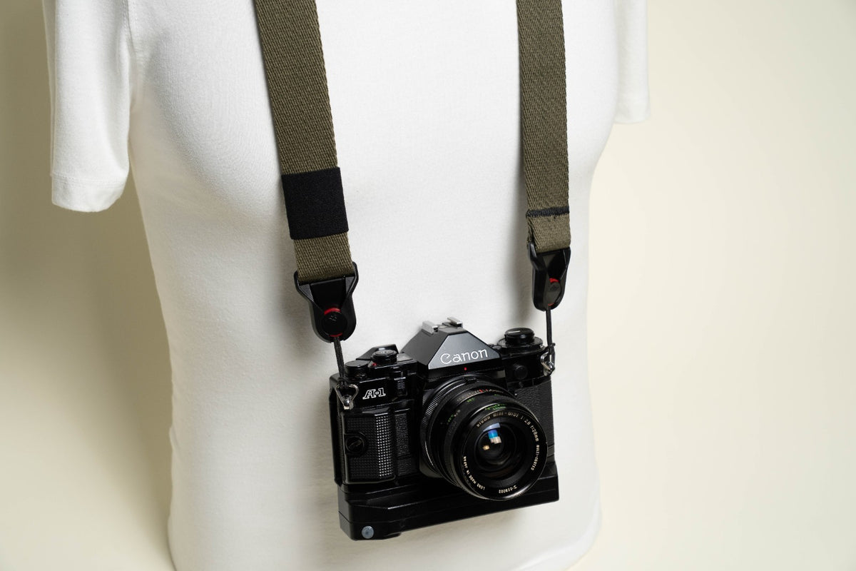 Olive Green Heavy Duty Cotton Camera Strap 1.25", Adjustable 30-50" + Peak Design Anchors