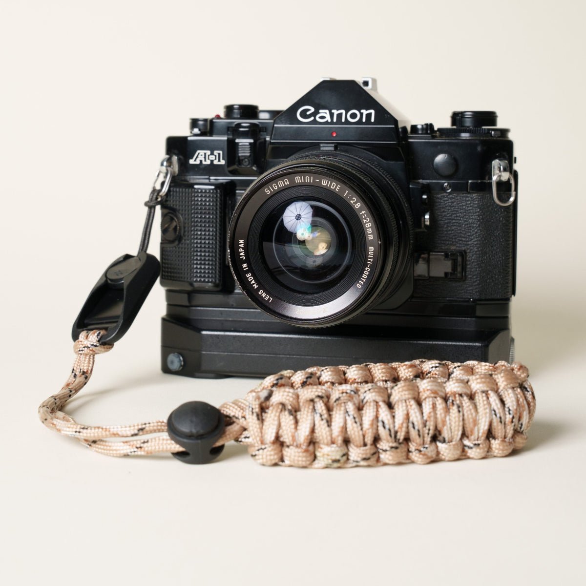 Camo Paracord Camera Wrist Strap, Adjustable, Tan or Green + Peak Design Anchor