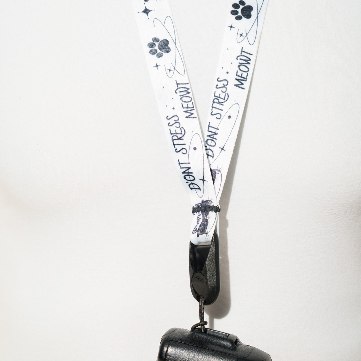 "Don't Stress Meowt" Cat Camera Lanyard, 1" x 38" + Peak Design Anchor