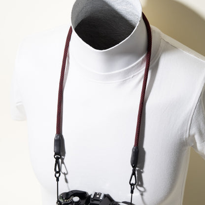 Slim Black & Red Camera Neck Strap 28-32", Classic Clasp Mounts