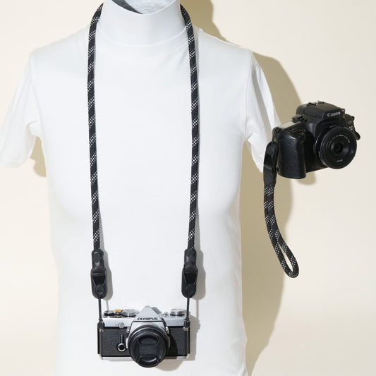 Black Reflective Rope Camera Strap, Neck 40", Wrist or Combo + Peak Design Anchors
