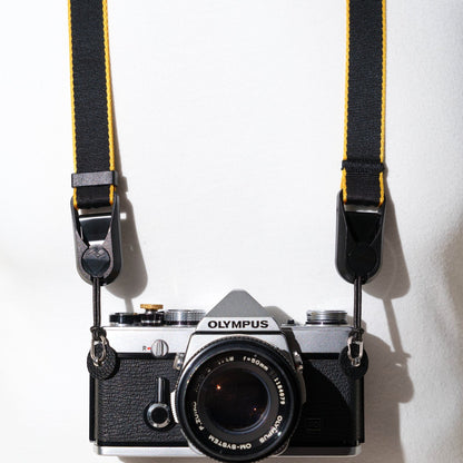 Black & Gold Stripe Camera Strap, Adjustable 22-40" + Peak Design Anchors