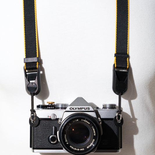 Black & Gold Stripe Camera Strap, Adjustable 22-40" + Peak Design Anchors