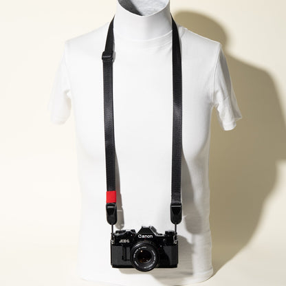 All-Black Nylon Camera Strap 1.25", Adjustable 32-58" + Peak Design Anchors