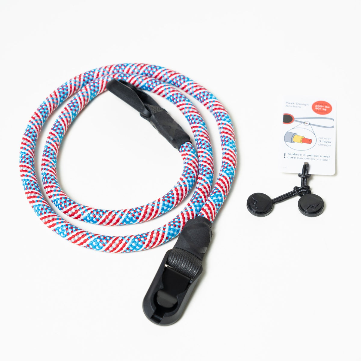 Red, White & Blue Climbing Rope Camera Strap, Neck 40" or Wrist 16"