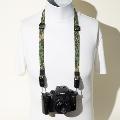 Green Camo Dual Adjustable Camera Strap 35-50", Accessory Mount + Peak Design Anchors