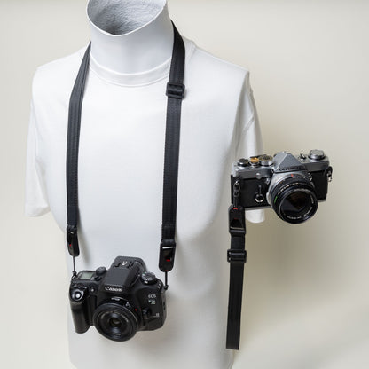 Black Slim Camera Strap Combo, 32-58" Adjustable Neck + 16" Wrist Strap