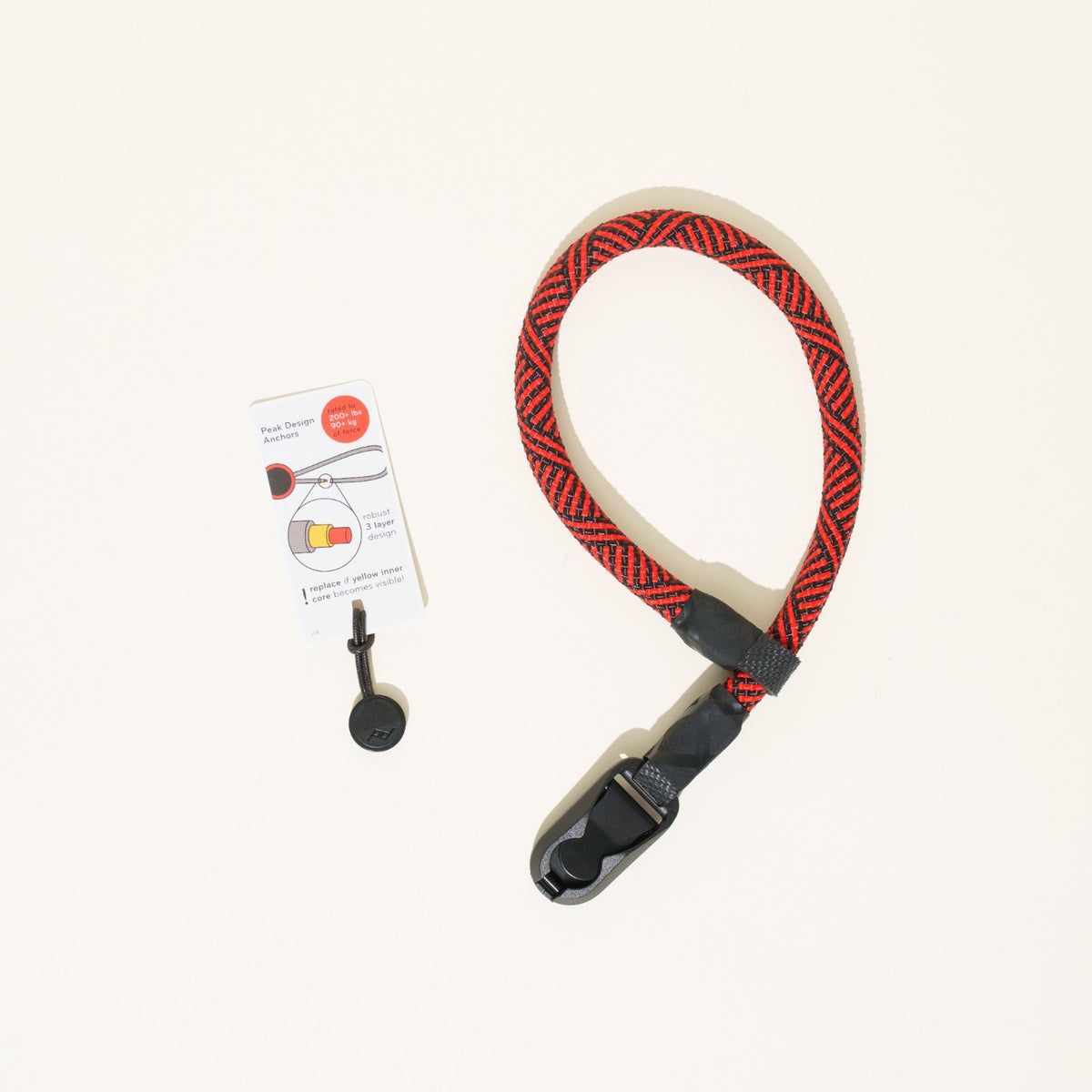 Red & Black Climbing Rope Camera Strap, Neck 40" or Wrist 14" + Peak Design Anchors