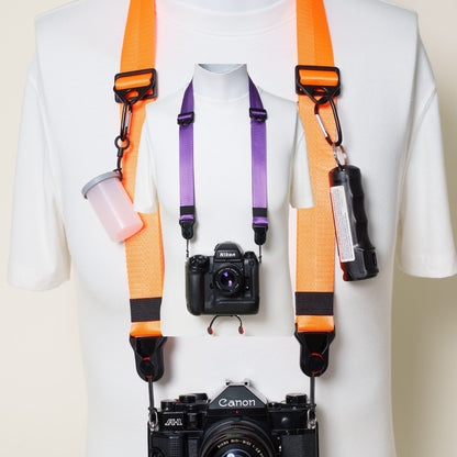 Premium Dual Adjustable Camera Strap 32-50", Tangerine or Purple + Peak Design Anchors